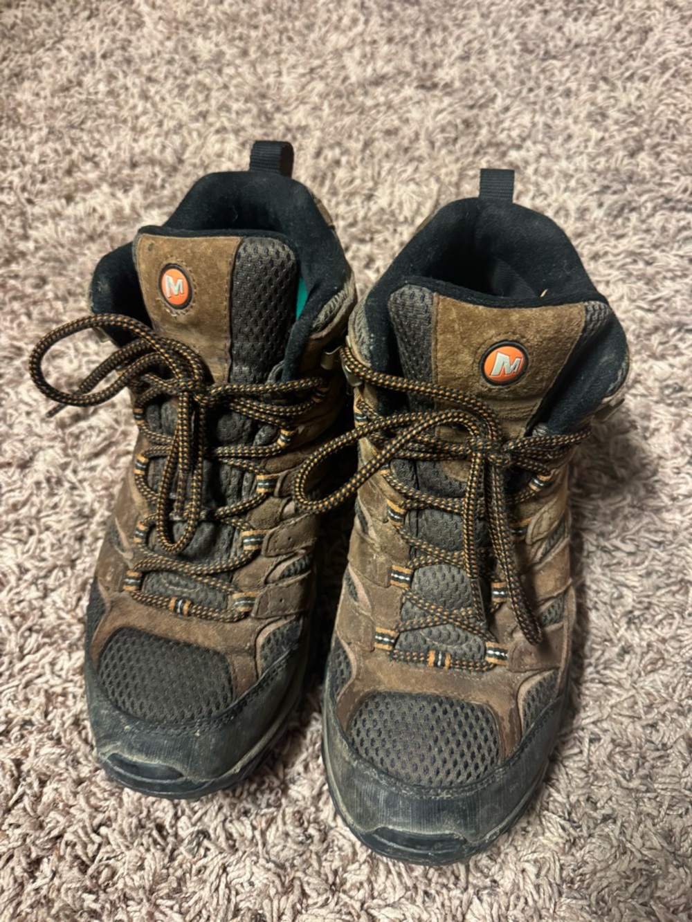 Merrell Brown and Black Men's Hiking Boots with Orange Logo